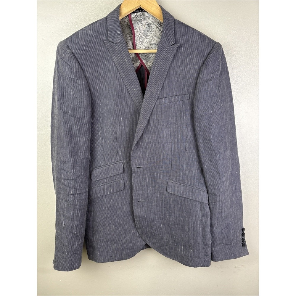 Altamoda 100% Linen Blue Chambray Sport Coat Size 40 Unstructured Preppy